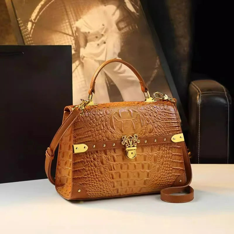 Alligator-Texture Crossbody Bag with Rivet Trim - product photo 5