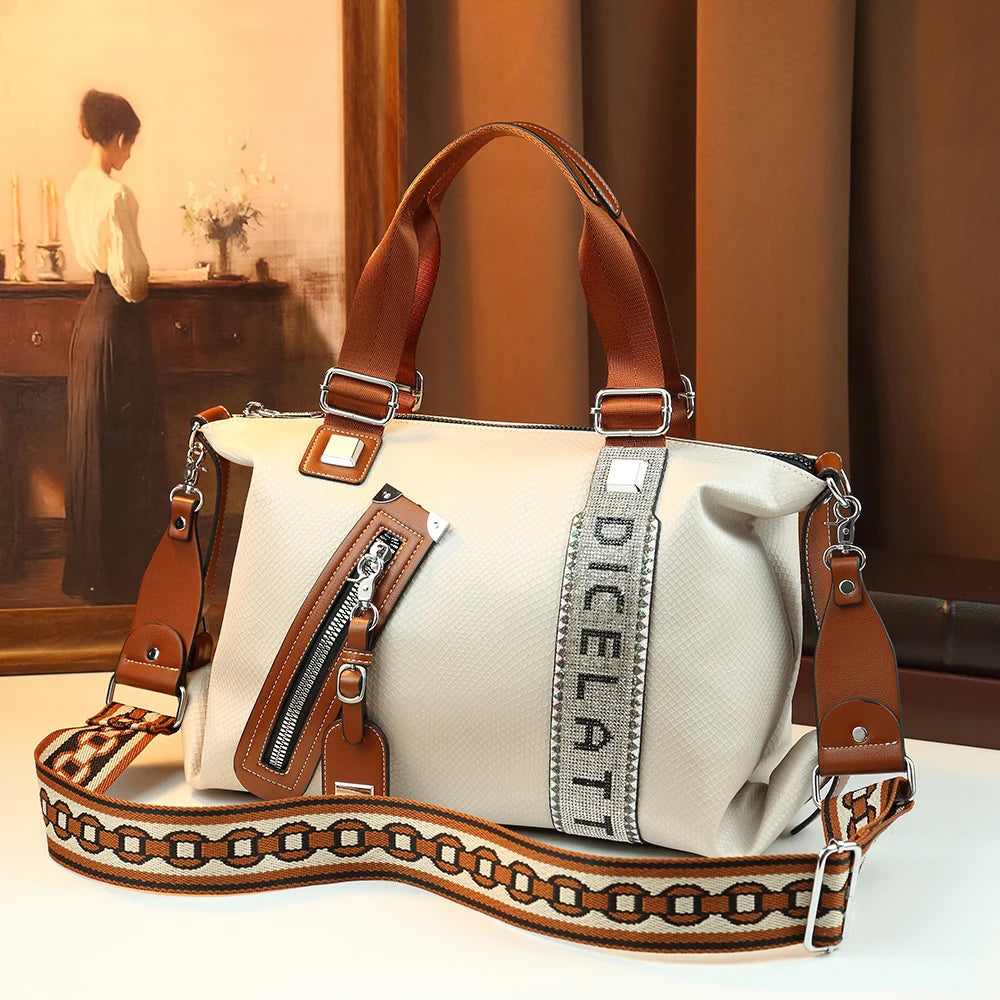 Two-Tone Rhinestone Tote Bag, Large PU Crossbody - product photo 3