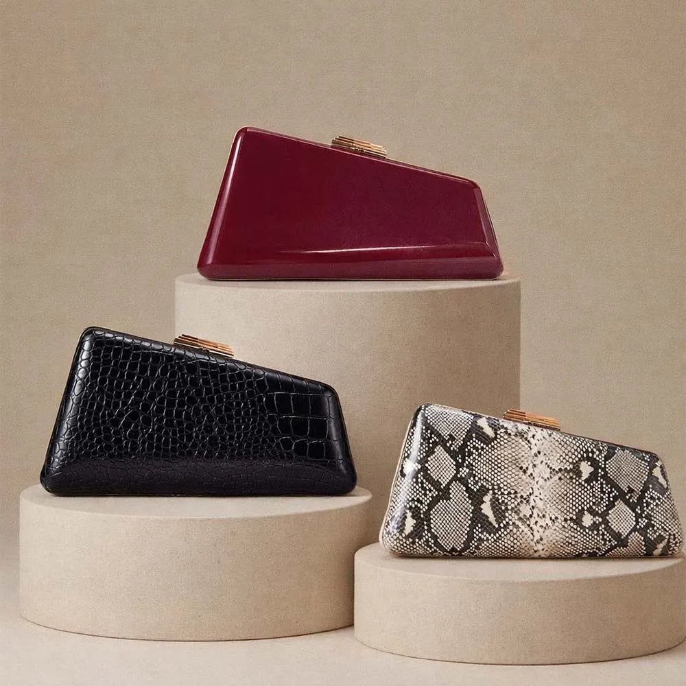 Snakeskin Asymmetric Clutch with Chain, Wedding Bag - product photo 2