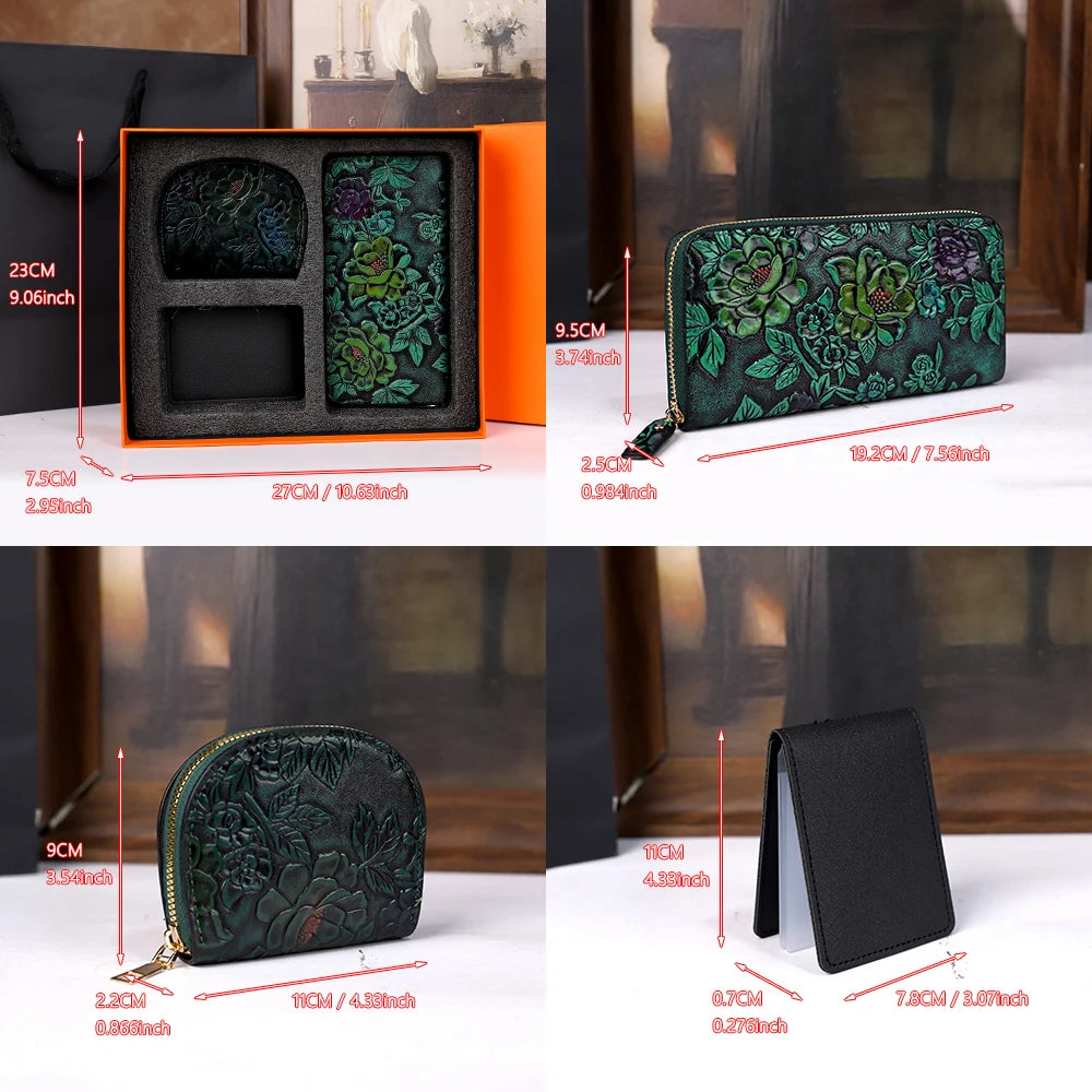 Carved Long Wallet Gift Set, Multi-Slot Purse - product photo 3