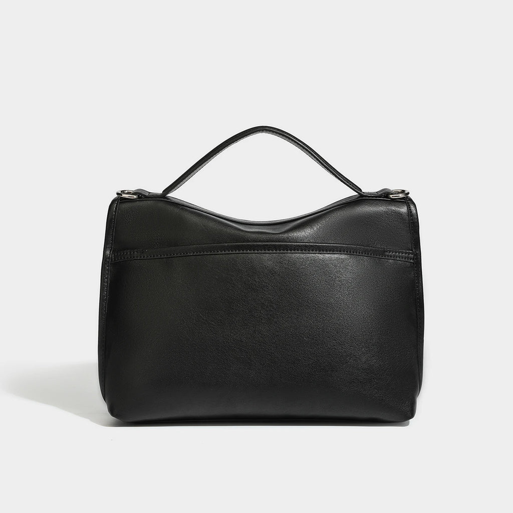 Vintage PU Flap Satchel, Silver-Buckle Top Handle Bag - product photo 2