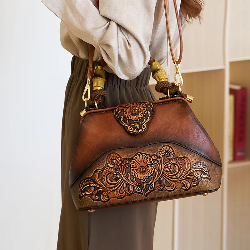 Floral Embroidered Shoulder Bag, Vintage PU Handbag - product photo 2