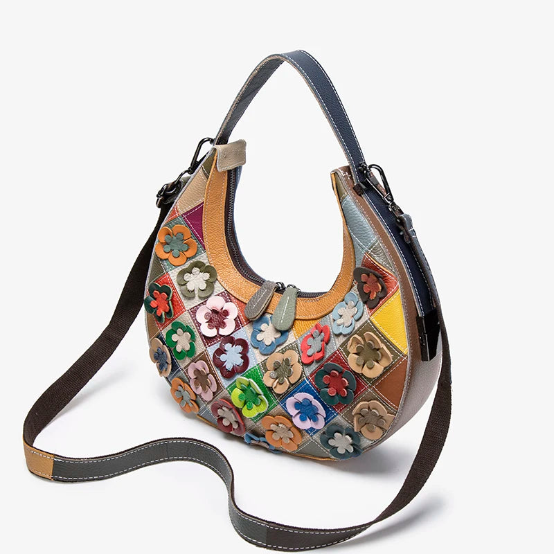 Horn-Shaped Patchwork Leather Bag, Boho Shoulder Bag - product photo 3