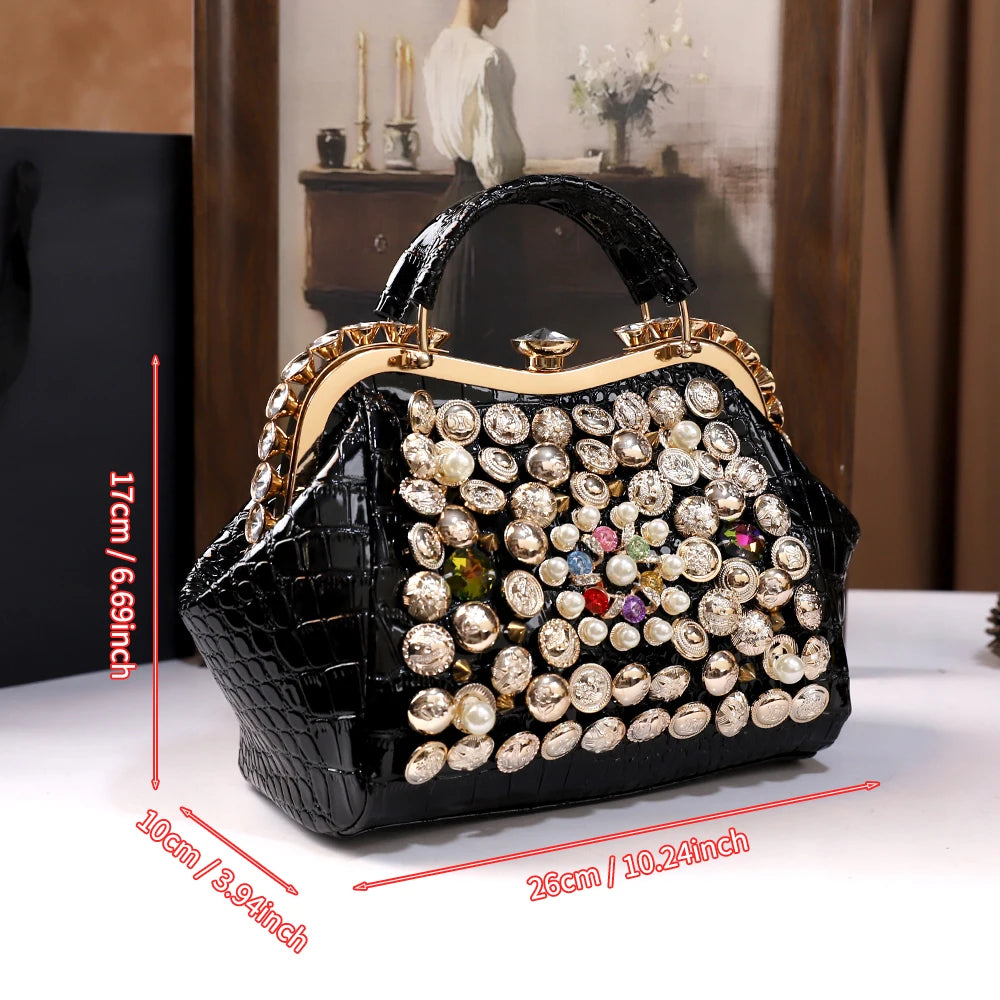 Hand-Beaded Rhinestone Crossbody Bag - product photo 2