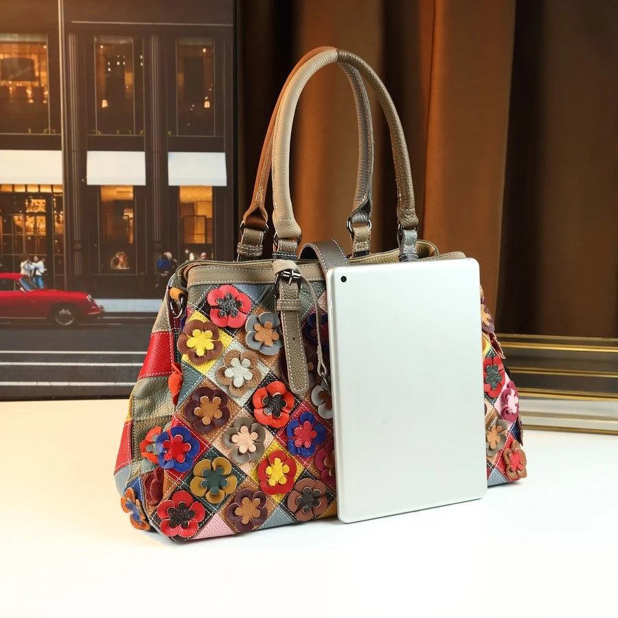 Boho Patchwork Cowhide Shoulder Bag - product photo 3