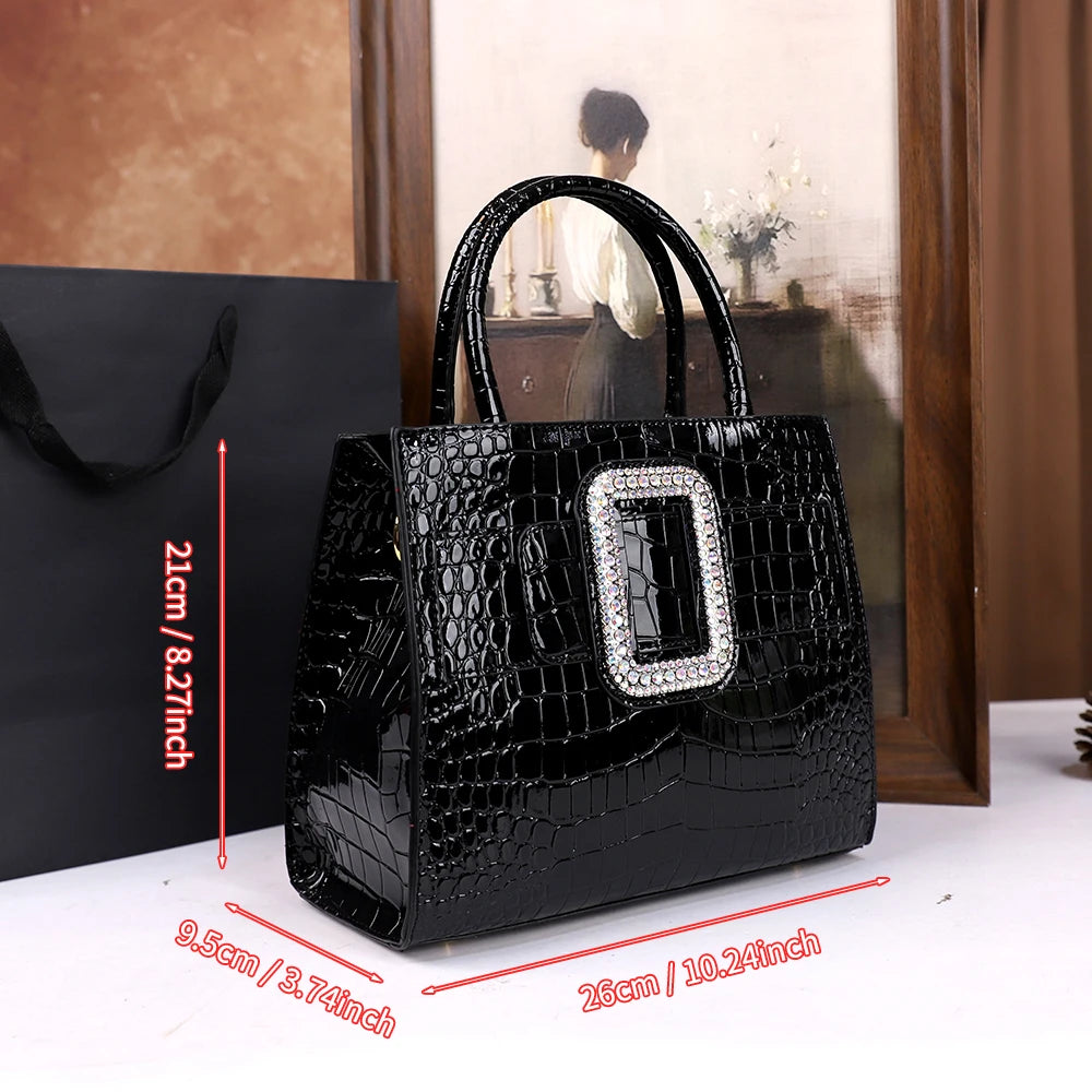 Rhinestone Top-Handle Bag, Croc-Embossed Shoulder Bag - product photo 3