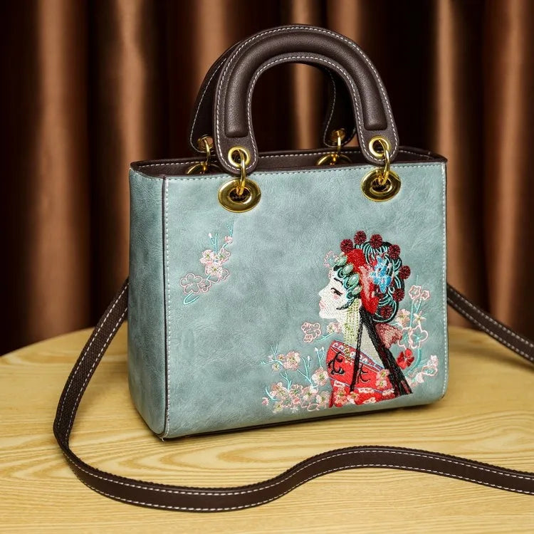Chinese Opera Embroidered Crossbody Bag with Top Handle - product photo 1