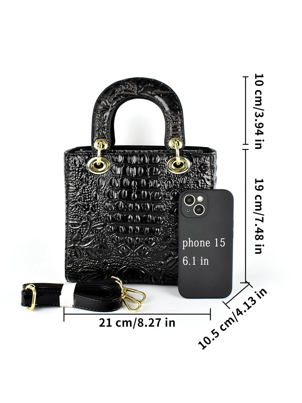 Croc & Floral Embossed Patent Tote, Top-Handle Satchel - product photo 6