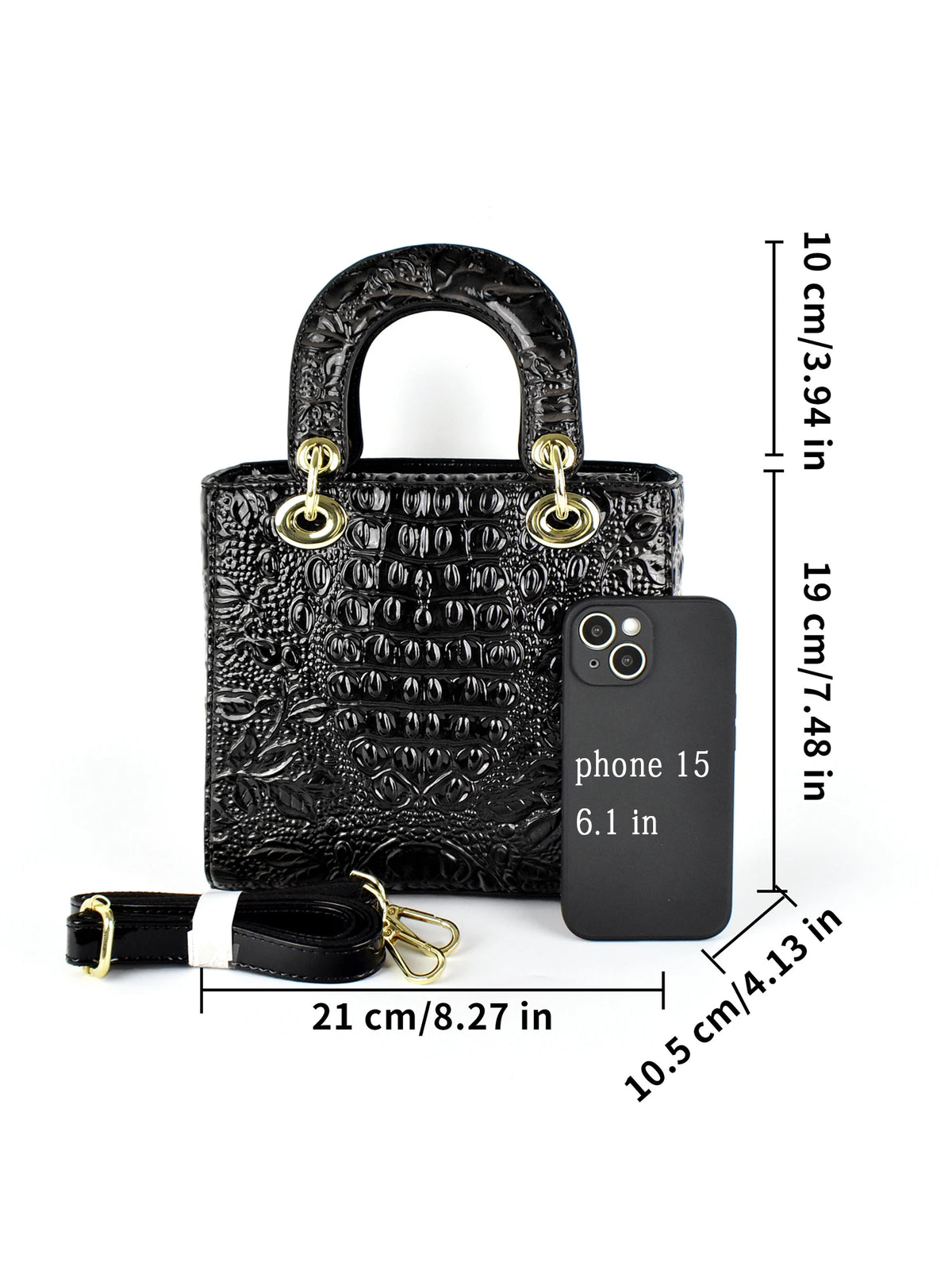 Croc & Floral Embossed Patent Tote, Top-Handle Satchel - product photo 6