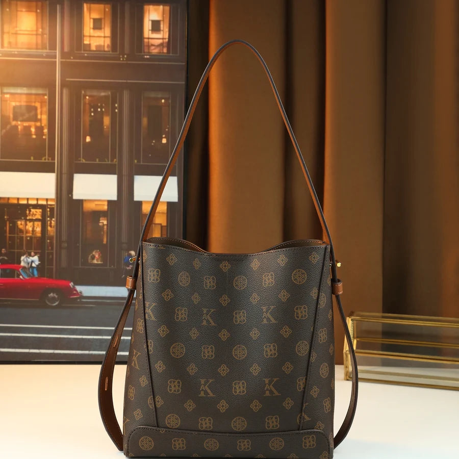 Monogram-Pattern Underarm Bag, Vintage PU Satchel - product photo 1