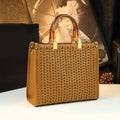 Woven PU Trapezoid Tote, Large Commuting Bag - product photo 1