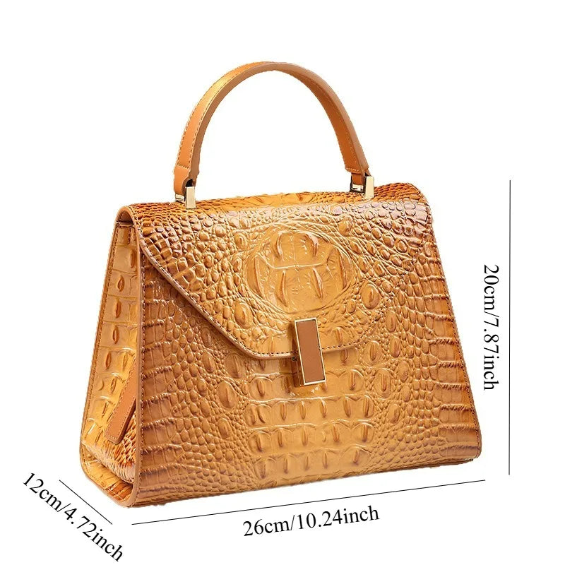 Croc-Texture Rotary Buckle Bag, Elegant PU Tote - product photo 6