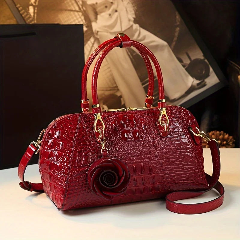 Croc-Print Top-Handle Satchel with Tassel - product photo 6