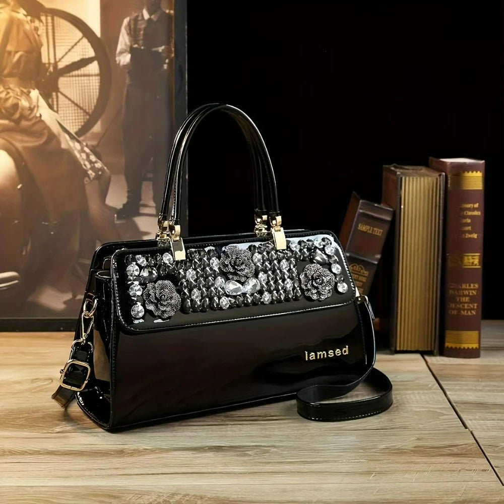 Rhinestone Classic Tote, Large PU Shoulder Bag - product photo 6