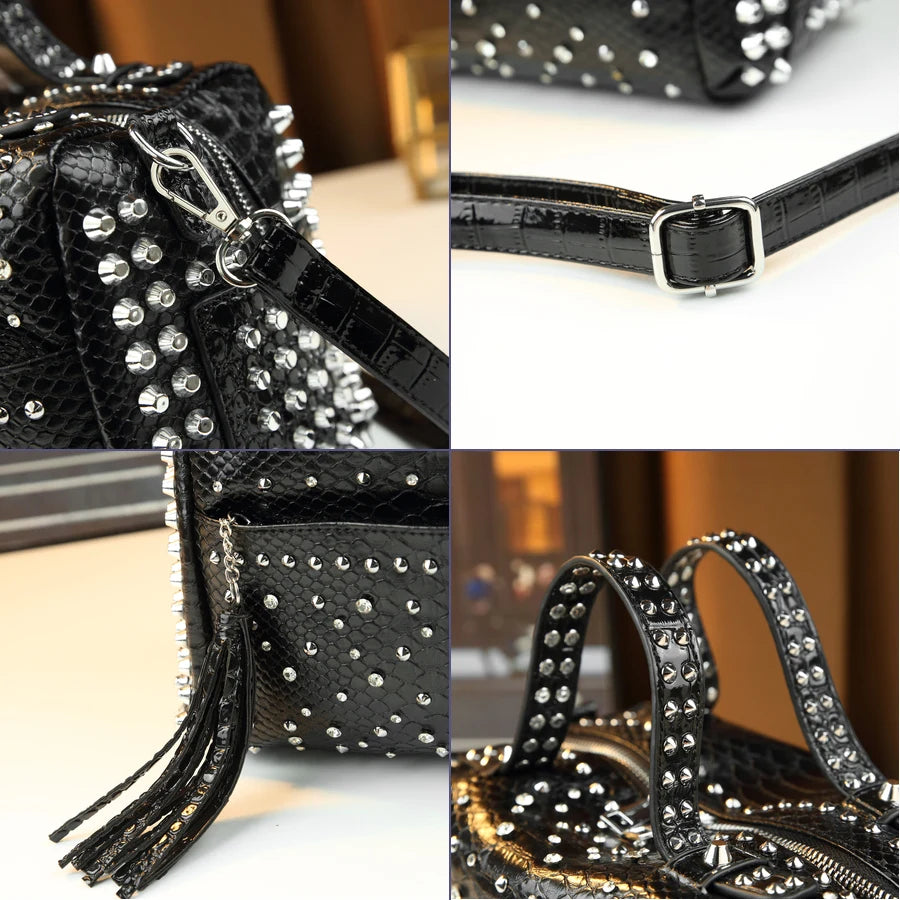 Leopard Pillow Shoulder Bag, Rivet Detail PU Tote - product photo 5
