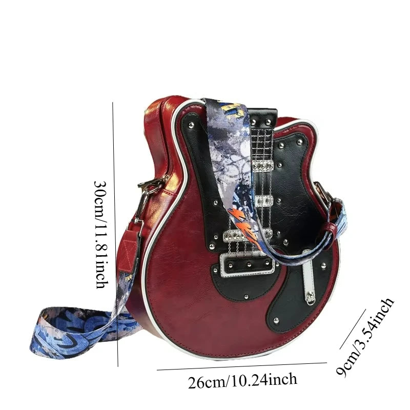 Guitar-Shaped Crossbody Bag, Vintage PU Punk Shoulder Bag - product photo 5