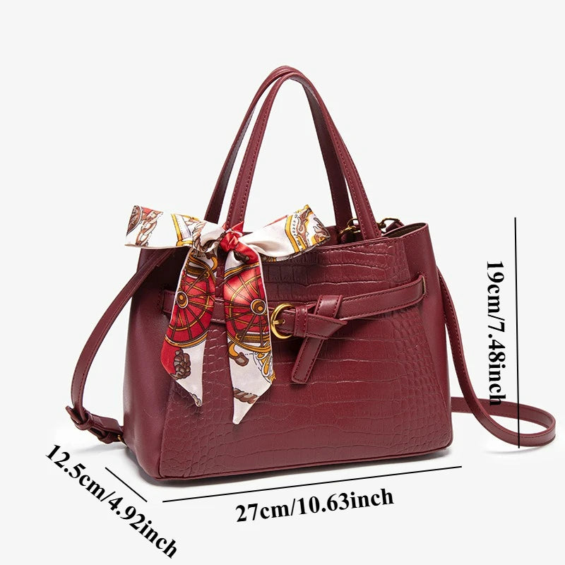 Red Bridal Shoulder Bag, Alligator-Pattern Wedding Bag - product photo 6