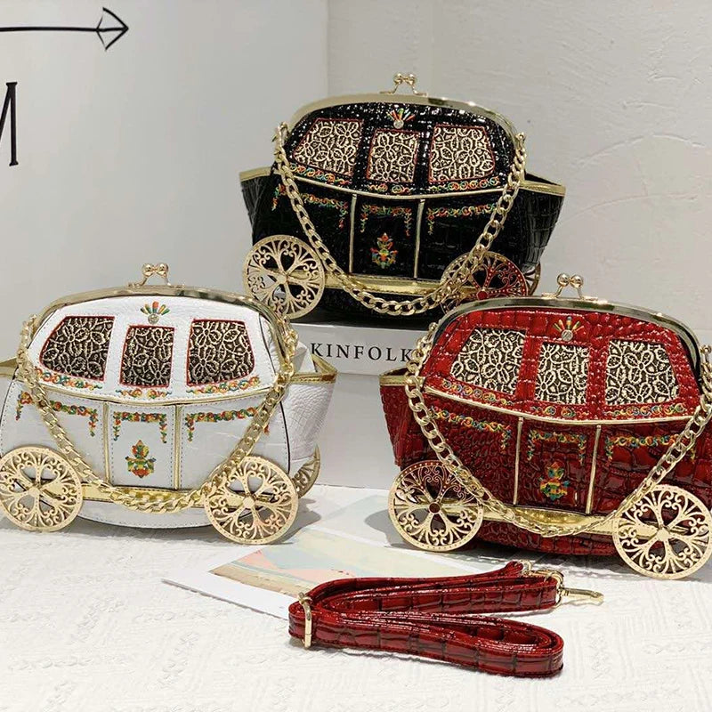 Carriage-Shaped Handbag with Chain Strap, Vintage Cartoon Bag - product photo 3