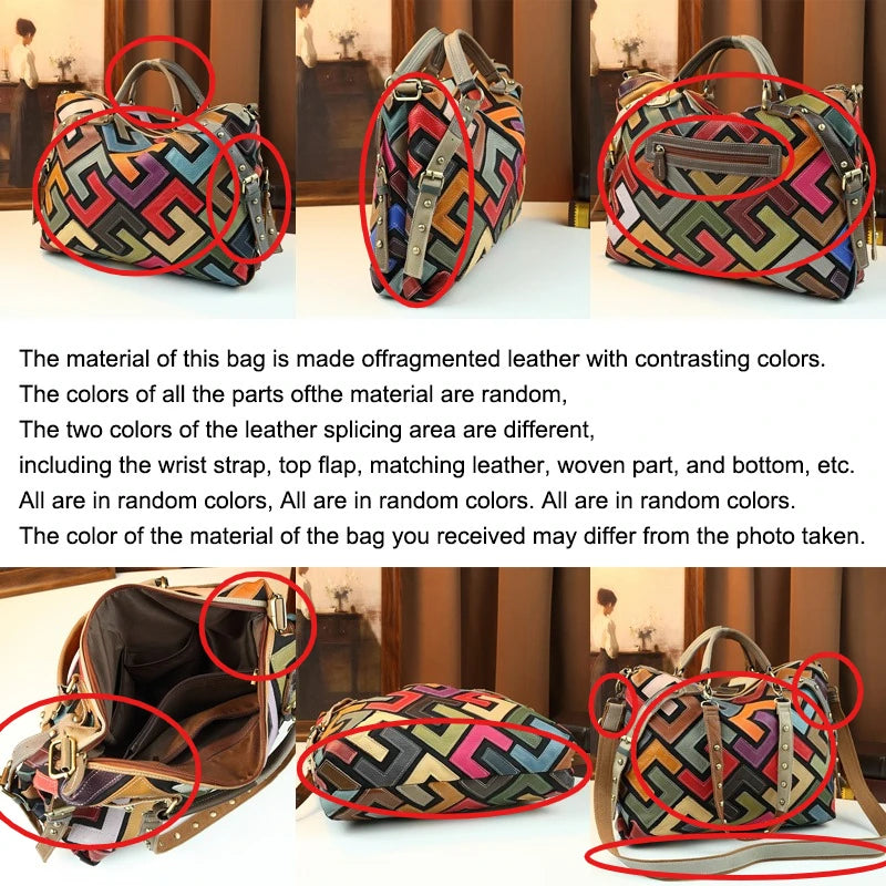 Colour-Block Cowhide Tote, Genuine Leather Handbag - product photo 3