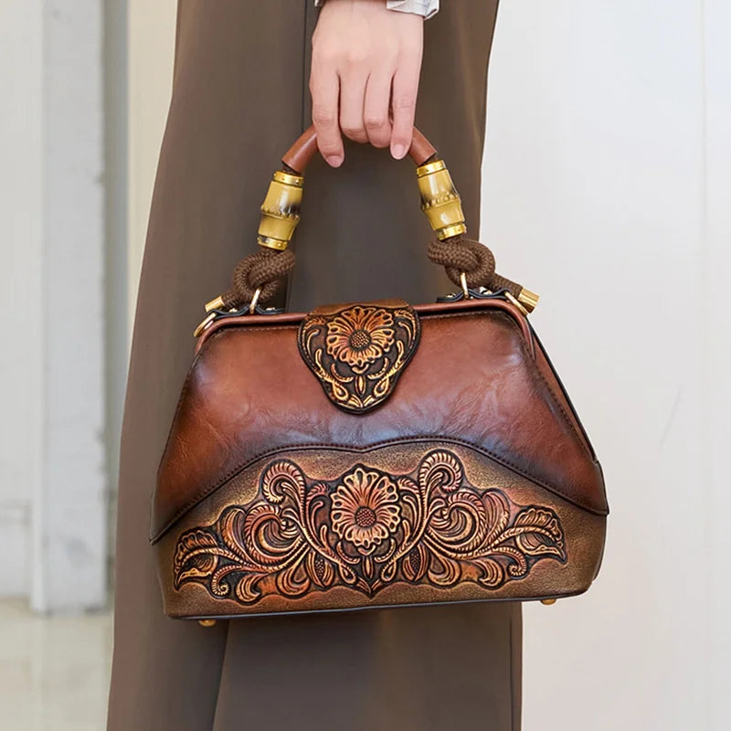 Floral Embroidered Shoulder Bag, Vintage PU Handbag - product photo 4