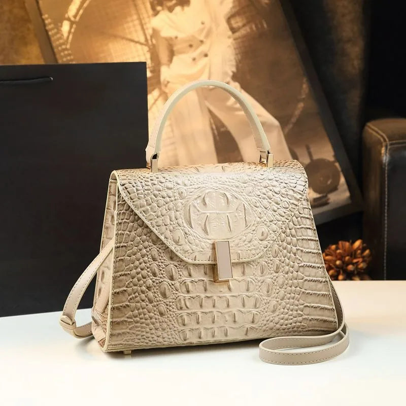 Croc-Texture Rotary Buckle Bag, Elegant PU Tote - product photo 1
