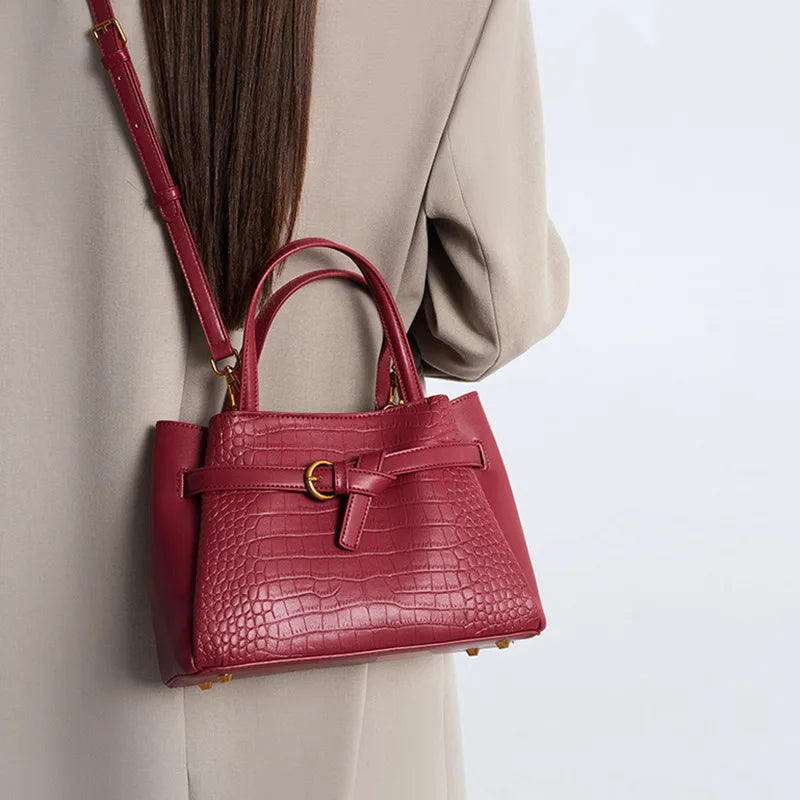 Red Bridal Shoulder Bag, Alligator-Pattern Wedding Bag - product photo 5