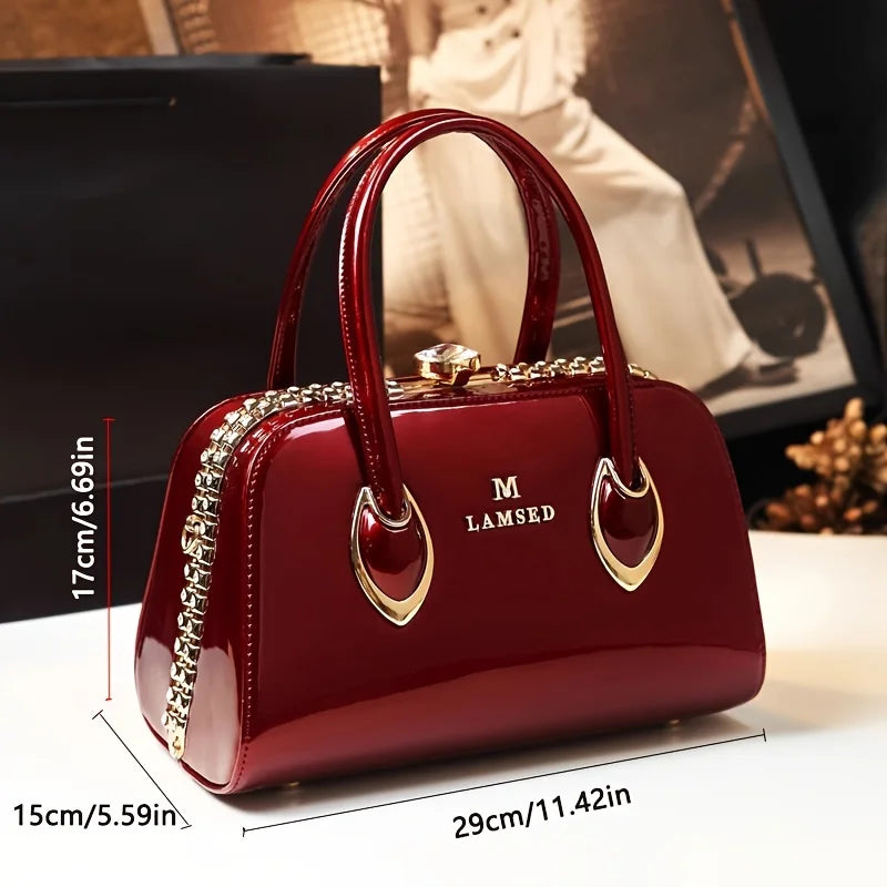 Rhinestone Vintage Satchel, PU Storage Handbag - product photo 4