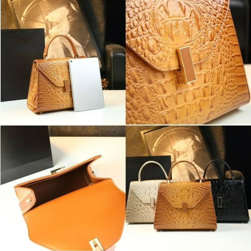 Croc-Texture Rotary Buckle Bag, Elegant PU Tote - product photo 5