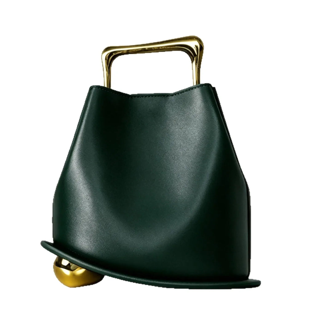Minimalist Metal-Handle Barrel Bag, PU Crossbody - product photo 2