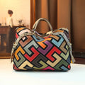 Colour-Block Cowhide Tote, Genuine Leather Handbag - product photo 1