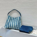 Striped Denim Tote Bag, Casual Shoulder Bag - product photo 1