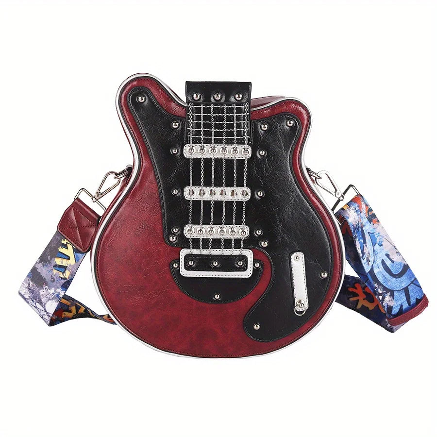 Bass Guitar-Shaped Crossbody Bag, Rivet-Studded Shoulder Bag - product photo 2
