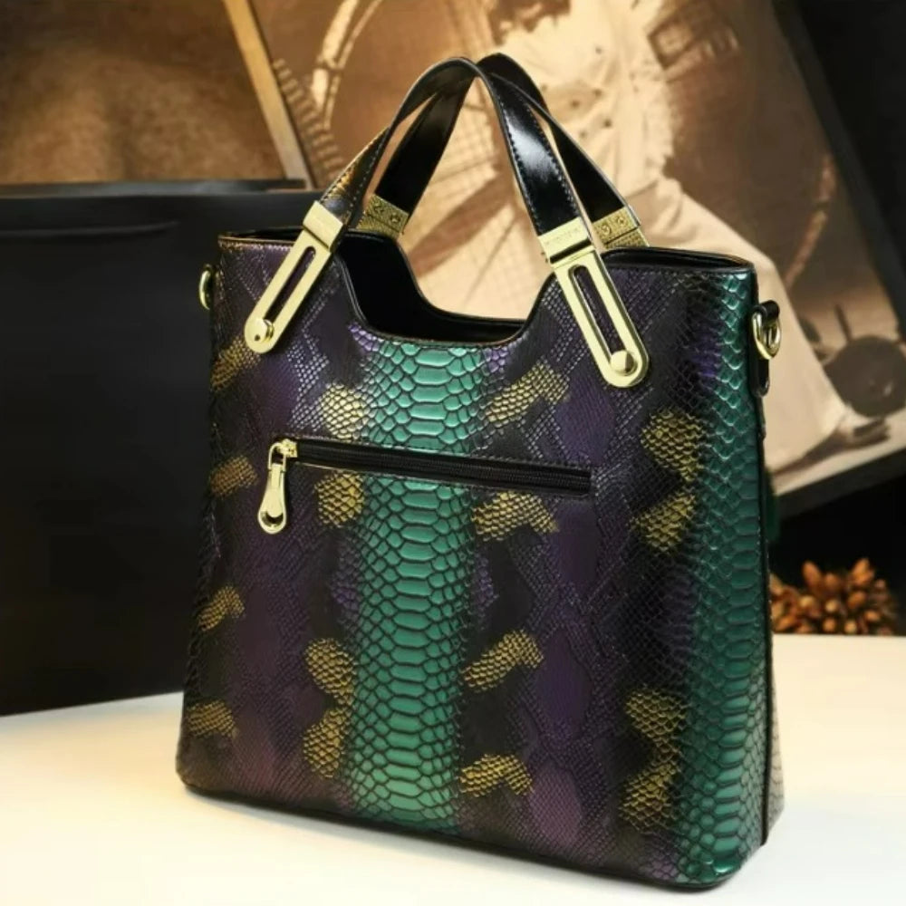 Serpentine-Print PU Tote with Contrast Splicing - product photo 6