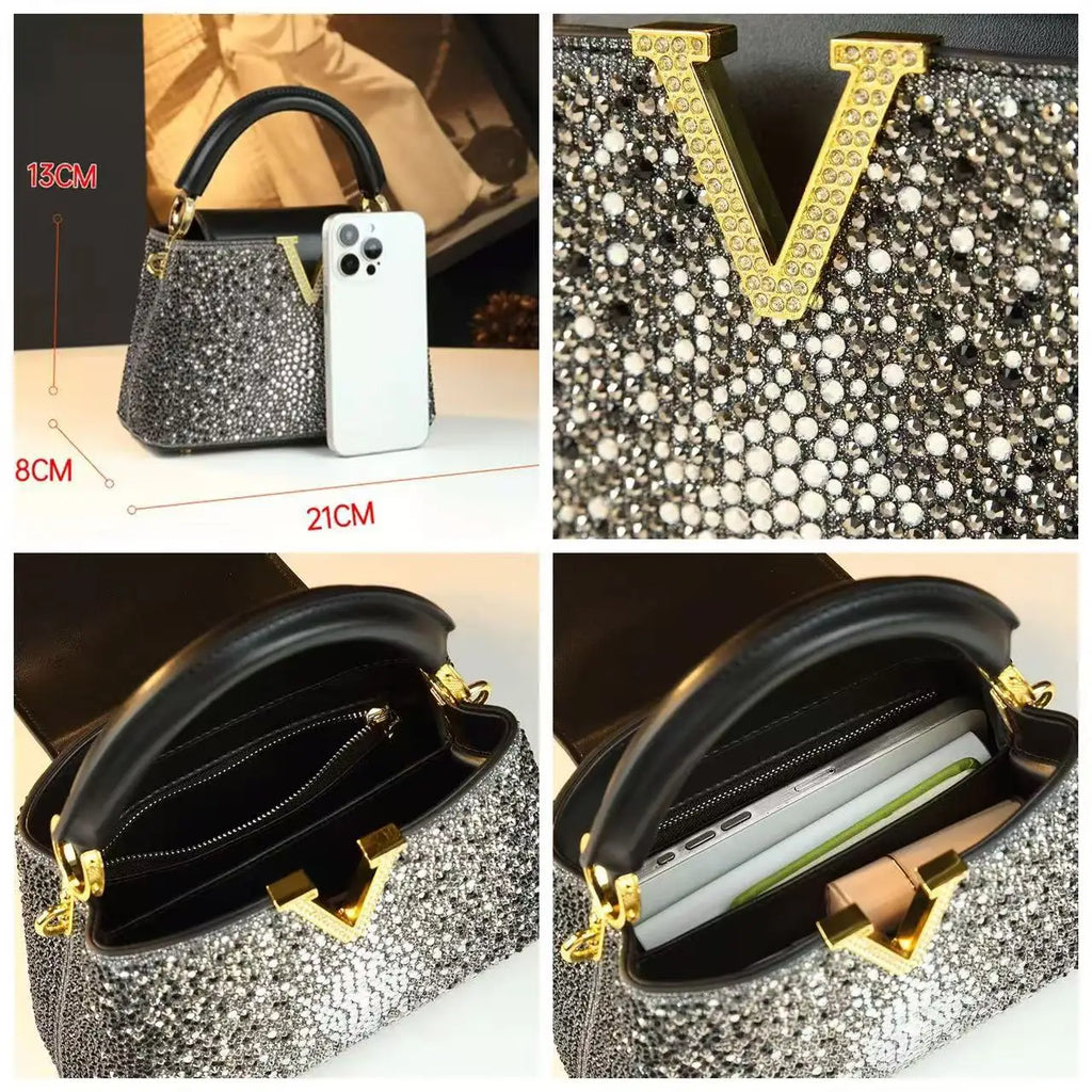 Rhinestone Bucket Bag, Bright Stone Shoulder Bag - product photo 3