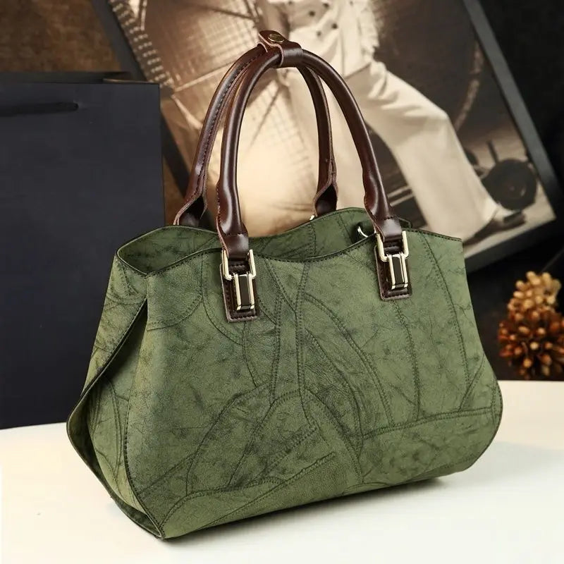 Distressed PU Patchwork Tote, Textured Shoulder Bag - product photo 1