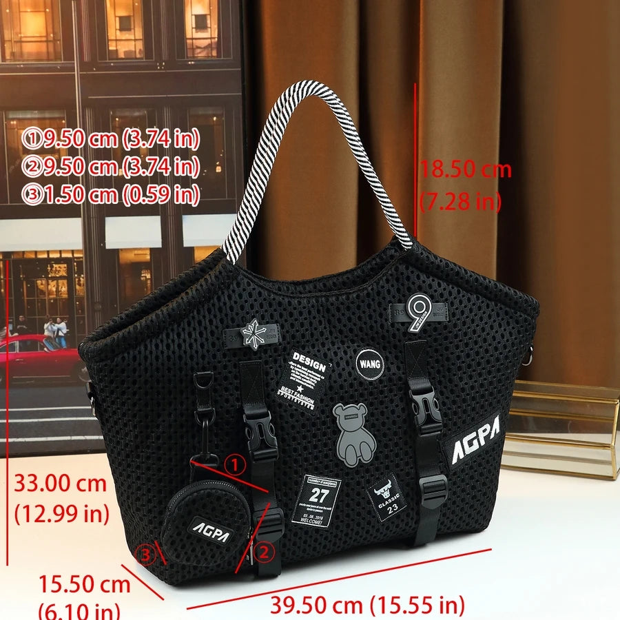 Mesh Bucket Bag with Cartoon Graphic, Travel Tote - product photo 2