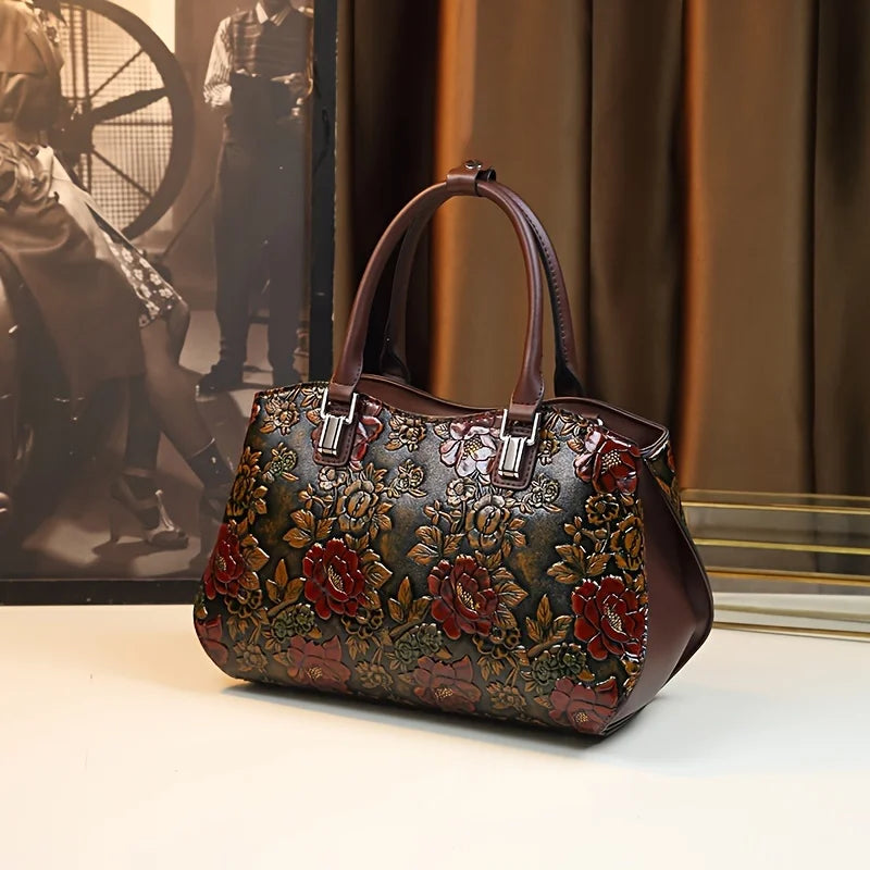 Landscape Print Top-Handle Satchel, PU Handbag - product photo 1