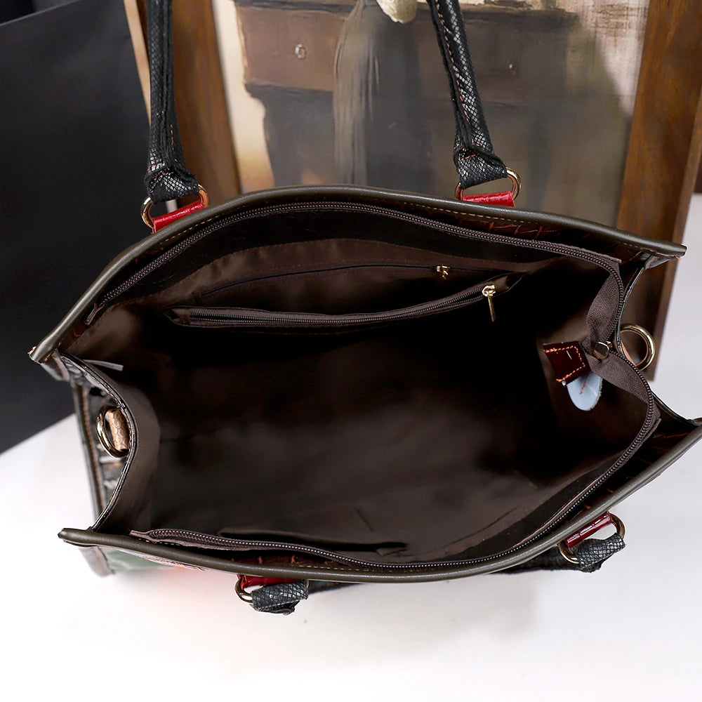 Bohemian Patchwork Cowhide Tote, Colour-Block Bag - product photo 6