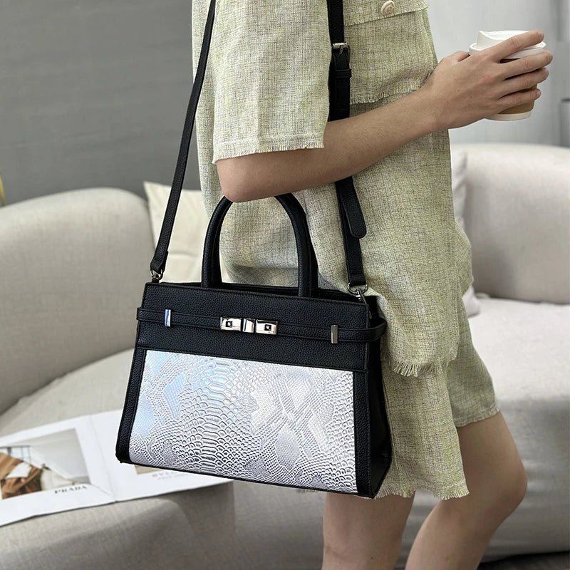 Structured Leopard Top-Handle Tote, PU Work Satchel - product photo 6