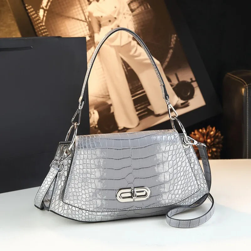 Croc-Pattern Saddle Bag, Mini Underarm Crossbody - product photo 3