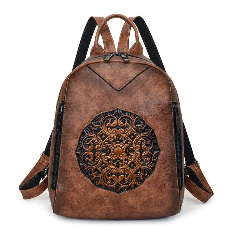 Retro Printed Backpack, Lightweight PU Daypack - product photo 1