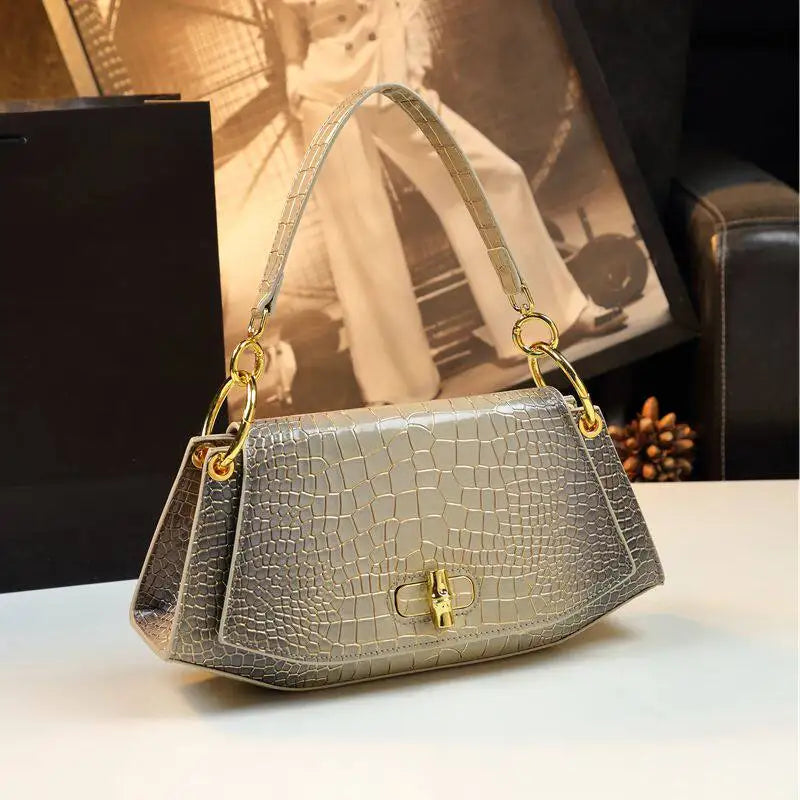 Stone-Pattern Underarm Bag with Rotary Buckle - product photo 2