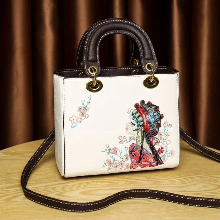 Chinese Opera Embroidered Crossbody Bag with Top Handle - product photo 4