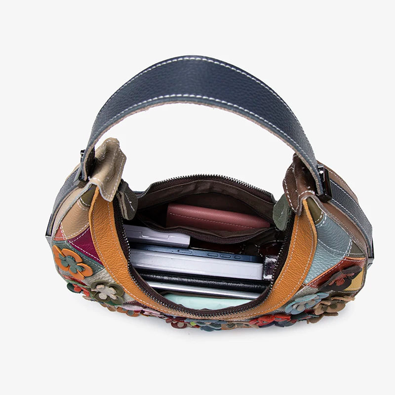 Horn-Shaped Patchwork Leather Bag, Boho Shoulder Bag - product photo 5