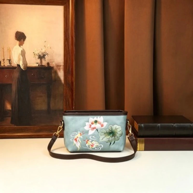 Lotus and Koi Embroidered Crossbody Bag, Chinese Style - product photo 5