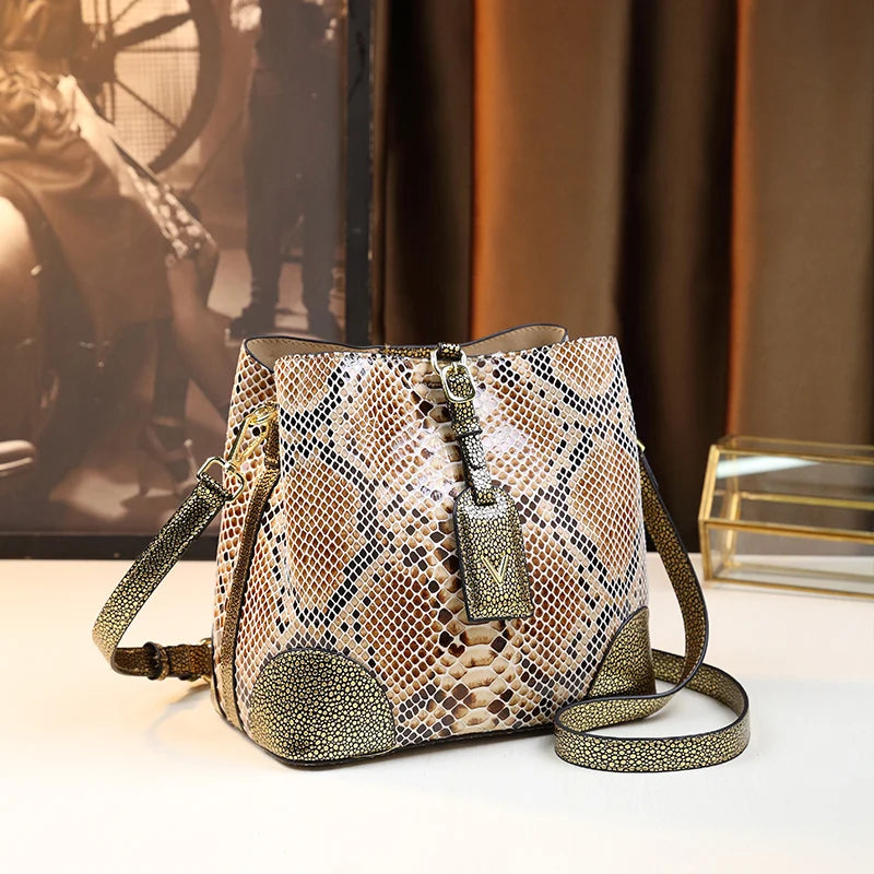 Barrel-Shaped Shoulder Bag, Animal-Print PU - product photo 1