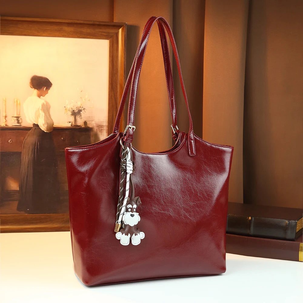 Croc Tote Bag with Bear Pendant, Large PU Shoulder Bag - product photo 4