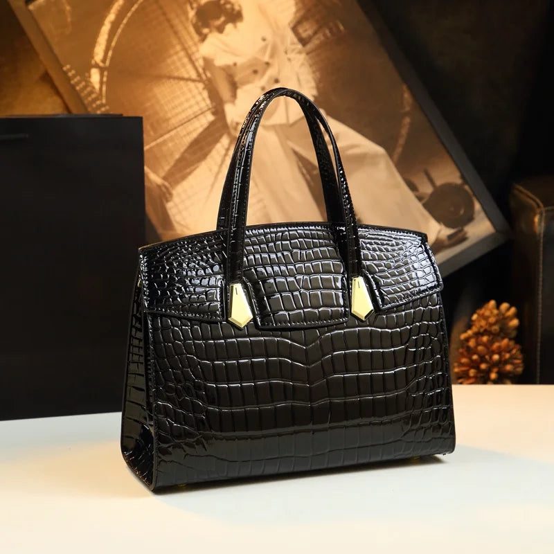 Alligator-Pattern PU Tote, Purple Briefcase Bag - product photo 1