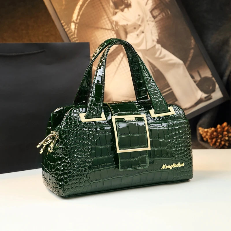 Alligator-Pattern Boston Bag, PU Crossbody Satchel - product photo 4