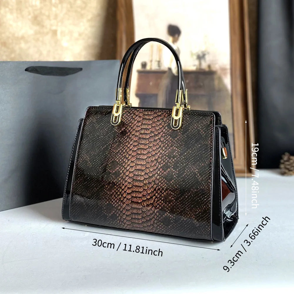 Gradient Python-Print Tote, Patent Top-Handle Bag - product photo 5